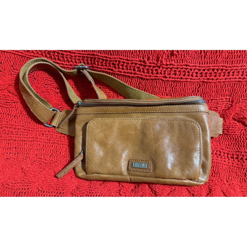 Spikes & Sparrow Tan Brown Leather Waist Bag Belt Bag Fanny Pack Houndstooth Lin